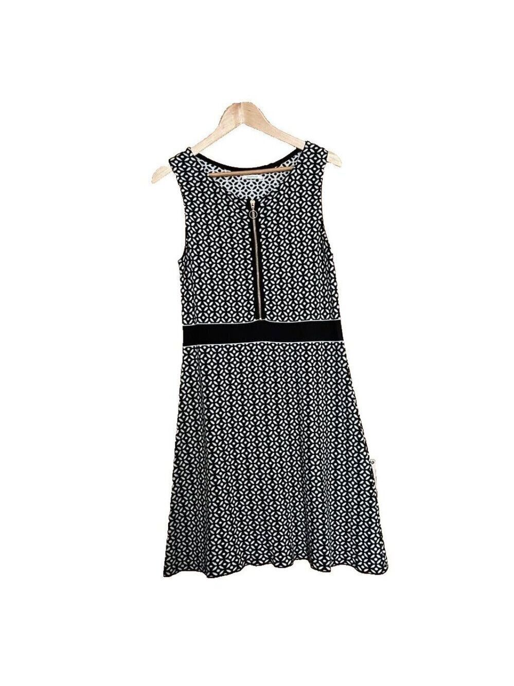 Promod Women's Sleeveless White and Black Cotton Dress Size M